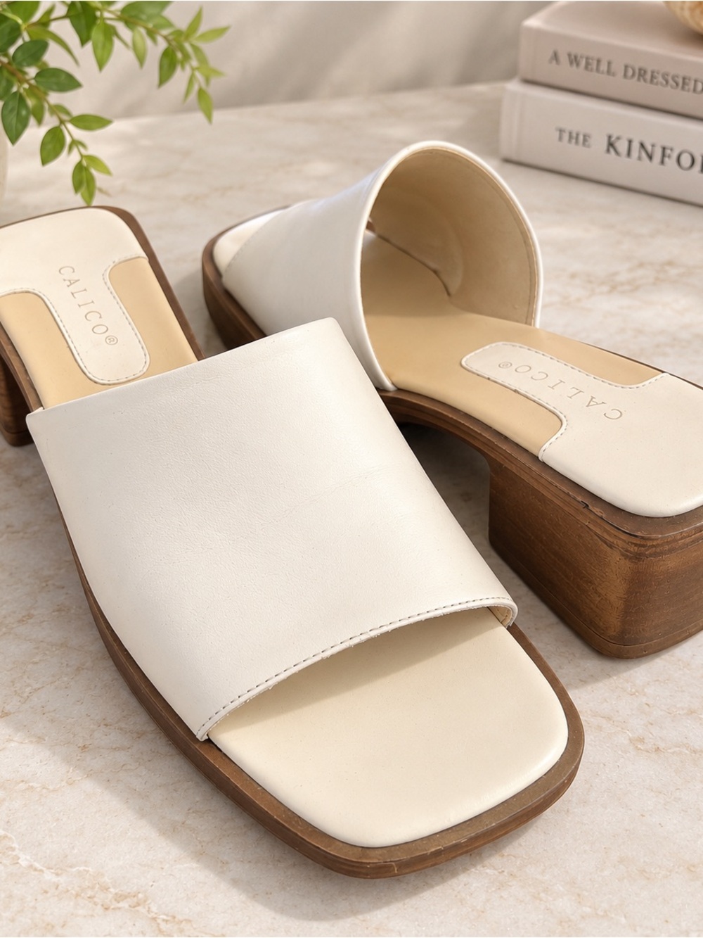 Vintage Calico White Leather Heeled Sandals NWOT